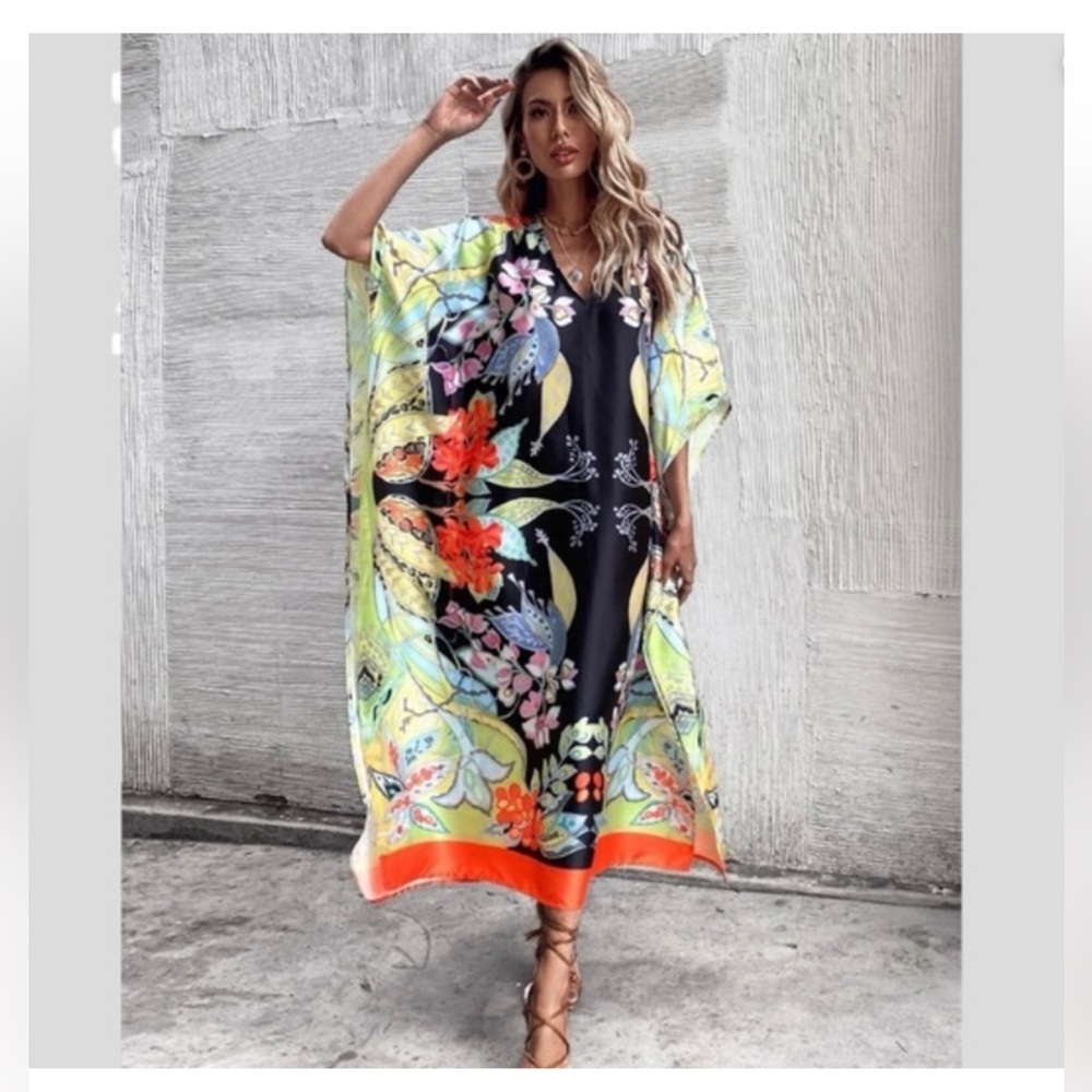 Zara Scarf Tropical Kaftan style dress size M-L $28 (MSRP $150)